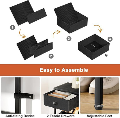 Shoe Rack, 5 Tier Shoe Organizer with 3 Drawers, Metal Shoe Storage for 24-30 Pairs of Shoes with Fabric Shelves and Wooden Top, Narrow Shoe Shelf for Closet Entryway Black