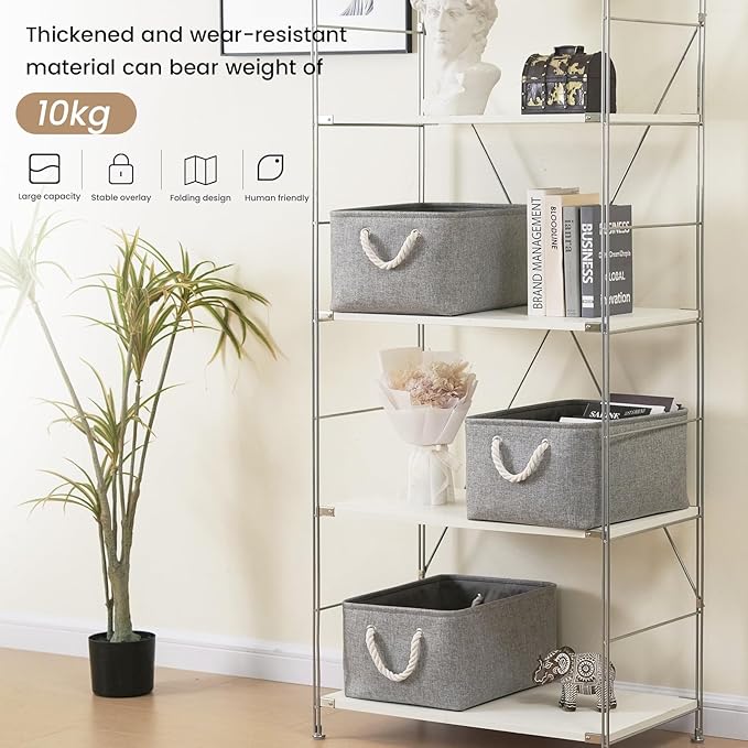 Large Storage Baskets- 15.7x11.8x8.26 inch Storage Bins for Shelves and Closet Organizing, Foldable Fabric Bin for Home Organization Clothes and Laundry (6-Pack, Gray)