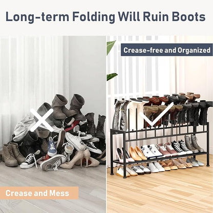 DIMJ Boot Rack 3-Tier - Black Metal Boot Storage Rack for Tall Boots Organizer Tall Boots, Multiuse Shoe Rack for Boots, Sneakers, High-Heels, Entryway, Fit for 10 Pairs, Black