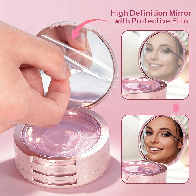 Buqikma 3 Layers Circle False Eyelash Storage Box with Mirror, Empty Eyelash Case Organizer Travel Lash Holder for Cosmetic, Rose Gold