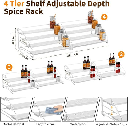 BOIVSHI Spice Organization for Cabinet, Spice Rack Organizer, Spice Rack Organizer for Cabinet, Depth Adjustable Seasoning Organzier Organizer for Cabinet, Countertop, Pantry, Metal, White (2 Pack)