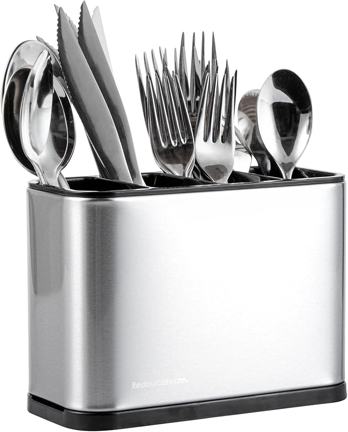 Restaurantware Stainless Steel Utensil Holder 1 Count 7 x 3.3 x 5.1 Inches Durable Cutlery Storage Flatware Organizer Rust-Resistant Sink Caddy Silver Kitchenware Holder
