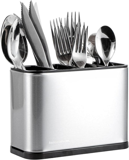 Restaurantware Stainless Steel Utensil Holder 1 Count 7 x 3.3 x 5.1 Inches Durable Cutlery Storage Flatware Organizer Rust-Resistant Sink Caddy Silver Kitchenware Holder