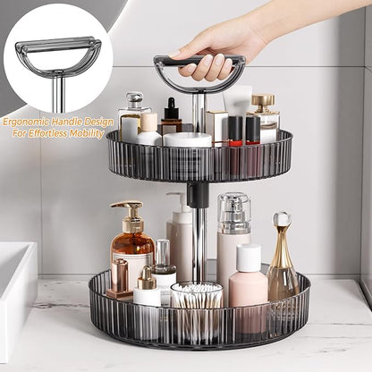 2-Tier Lazy Susan 360° Rotating Turntable Organizer Rack with Handles Height Adjustable, Spice Rack Holder Organizer for Cabinet, Pantry Organizers Bathroom Countertop Storage (Dark Gray)