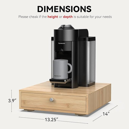 for Nespresso Vertuo Capsules (NV145) - Premium Bamboo Coffee Pod Drawer, 45 Big or 60 Small Vertuoline Pods Organizer - 13.25"Wx14"Dx3.9"H (Natural)