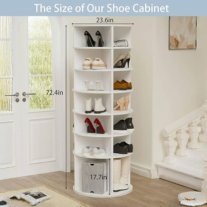 7 Tier Rotating Shoe Rack Tower, Spinning Shoe Tower Display Lazy Susan, Revolving 360° Shoe Rack Storage Round Carousel, Vertical Handbag Rotate Shoes Closet Organization