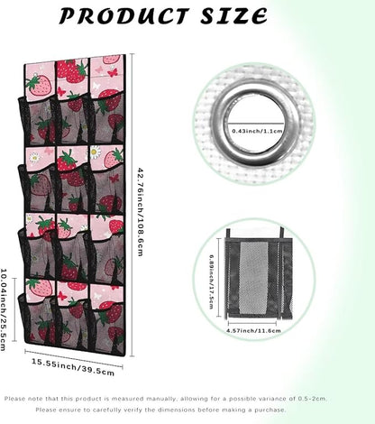 Strawberry Over The Door Shoe Organizer, Hanging Shoe Rack for Closet with 12 Large Mesh Pockets Breathable Non Slip Holder Large Door Hanging Storage Bag for Small Spaces