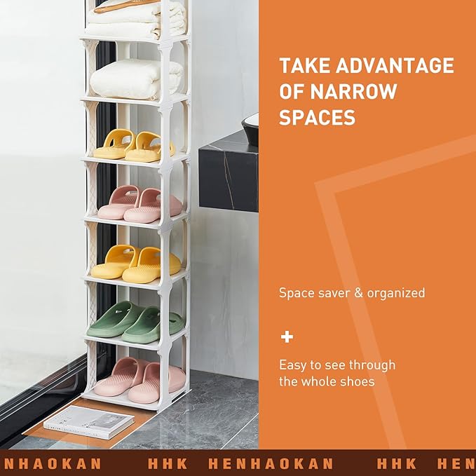 5 Tiers Vertical Shoe Rack, Narrow Free Standing Shoe Storage Organizer for Entryway and Small Closet, Stackable Shoe Holder Shelf Stability DIY, Beige