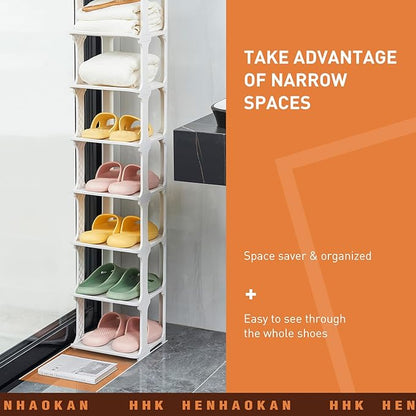5 Tiers Vertical Shoe Rack, Narrow Free Standing Shoe Storage Organizer for Entryway and Small Closet, Stackable Shoe Holder Shelf Stability DIY, Beige