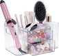 Hair Accessories Organizer for Girls & Women, 2-Drawer Clear Plastic Hair Brush Holder with 3 Compartments, Vanity Countertop Makeup Organizer for Hair Ties, Clips & Bobby Pins