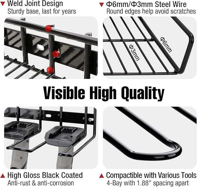 UNITEDPOWER Wall Mounted Power Tool Organizer Holder, Heavy Duty Utility Storage Rack With Shelf for Battery Powered Hand Tools, Workshop, Shed, Garage, Home