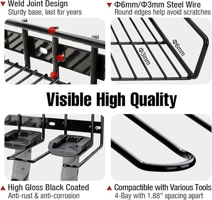 UNITEDPOWER Wall Mounted Power Tool Organizer Holder, Heavy Duty Utility Storage Rack With Shelf for Battery Powered Hand Tools, Workshop, Shed, Garage, Home