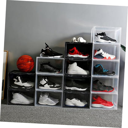 KALLORY Shoe Storage Box with Dustproof Design, Stackable Closet Organizer with Buckle Lock, Sturdy Plastic Shoe Container for Home and Travel, Medium Size