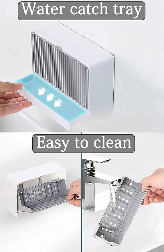 2 Pack Dust-Proof Soap Holder for Shower Wall, Adhesive Wall-Mounted Bar Soap Dish, No-Drill Plastic Soap Saver with Drain, xicveiuz White-Grey