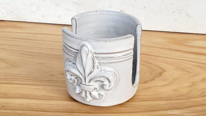 Fleur De Lis Sponge Holder for Sink White French Country Farmhouse Decor Compact Handmade Drain Rack (White)
