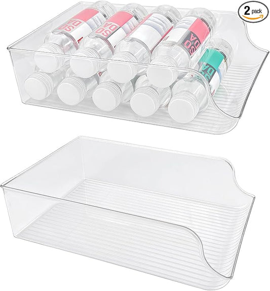 2 Pack Water Bottle Organizer Storage for Refrigerator, Fridge Drink Organizer Plastic Water Bottle Holder Dispenser Container Bin for Freezer Pantry Cabinet Kitchen -Clear