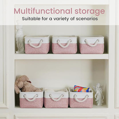 Storage Baskets for Shelves 11.8x7.9x5.2 Inch, Foldable Fabric Storage Bins with Handles, Small Storage Baskets for Organizing Closet, Office, Home Organization (1-Pack, White&Pink)