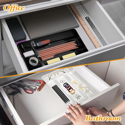 Milageto Cutlery Tray Multifunction Fittings with 4 Compartments - Compact Silverware Drawer Organizer, Storage Box for Flatware Silverware Stationery Kitchen Drawer Bathroom, White