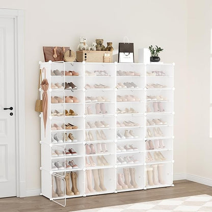 Portable Shoe Rack Organizer with Door, 80 Pairs Shoe Storage Cabinet Easy Assembly, Plastic Adjustable Shoe Storage Organizer Stackable Detachable Free Standing DIY Expandable 10 Tier White