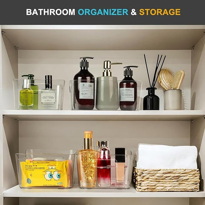 Heyuzb 8 Pack Plastic Organizer Bins and 20 Pcs Freezer Bags Multi-Use Pantry Organizers and Storage Clear Storage Bins for Organizing Kitchen, Fridge, Cabinet and Shelf
