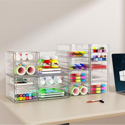 YFXCVSL Acrylic Makeup Organizer with 31 Drawers, 6 Pack Clear Storage Drawers, Bathroom Makeup Organizer for Palettes, Cosmetic, and Beauty Supplies,Ideal for Vanity, Cabinet,Desk Organization