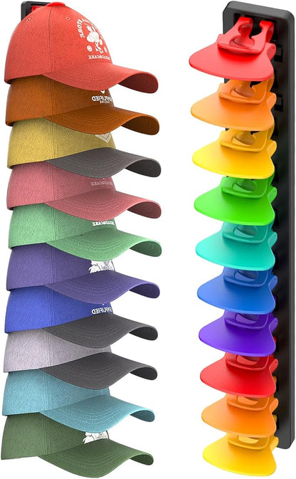 Hat Organizer for Baseball Caps, 1 Pack Hat Rack for Wall, Strong Adhesive Hat Storage Display Holder(Rainbow)
