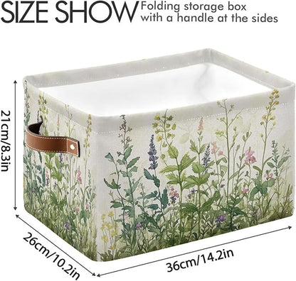 Spring Herbs Storage Basket Decorative Summer Fabric Baskets Bins Foldable Shelf Closet Baskets Storage Box Cube With Handle Organizer Basket For Kids Toys Clothes Bedroom Nursery