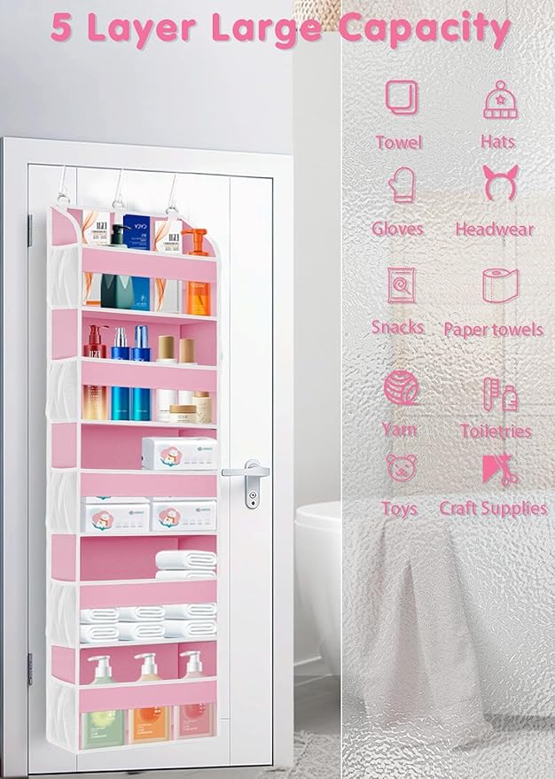 TAHAVICE 2 Pack Over The Door Storage Organizer with 5 Pockets 10 Mesh Pockets, 44 lbs Weight Capacity Door Hanging Organizers and Storage for Bedroom,Bathroom,Nursery,Kidroom,Babyroom