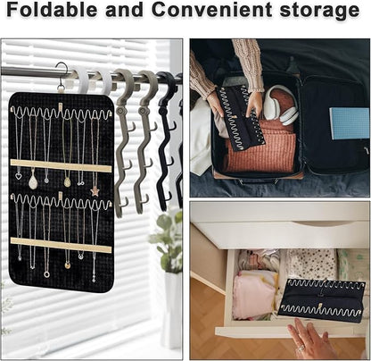 Tefola Hanging Jewelry Organizer, Double-Sided Necklace Organizer Jewelry Holder Organizer for Earrings, Necklaces Rings, Glasses, Sunglass Organizer for Closet, Wall, Door (Black, Small Size)