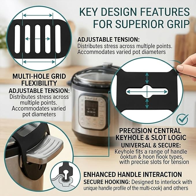 Silicone Lid Latch Strap for Slow Cooker and Pots - Universal Lock Band Compatible with Crockpot, Reusable Heavy Duty Pot Cover Securing Tie for No-Spill Travel, Heat Resistant, Black