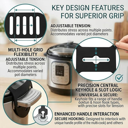 Silicone Lid Latch Strap for Slow Cooker and Pots - Universal Lock Band Compatible with Crockpot, Reusable Heavy Duty Pot Cover Securing Tie for No-Spill Travel, Heat Resistant, Black