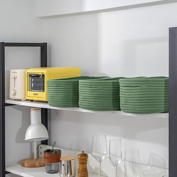 CubesLand Woven Basket for Organizing/Storage,Cube Shelf Closet Storage Baskets Bins,Long-lasting &Skin-friendly Toy Storage Basket,Stylish Room Decor Basket,Rope Basket,Green Basket for Shelves