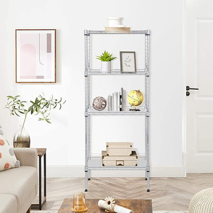 4-Tier Shelving Unit 44" H x 18L x 12D Storage Shelves with Wire Shelf Liners Adjustable Small Closet Shelves Metal Shelf Rack for Storage Kitchen Pantry Laundry, 600Lb Capacity, Chrome