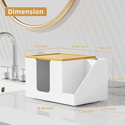 VITVITI Disposable Face Towel Holder Box, Acrylic Clean Skin Club Facial Towel Container with Toothbrush Holders, Large Disposable Face Towels Storage for Bathroom Vanity Makeup, White