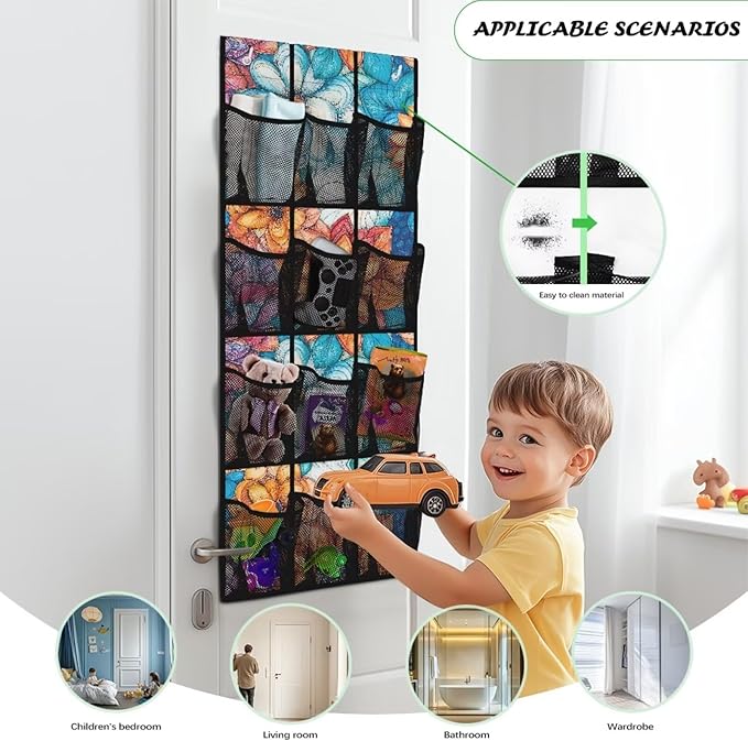 Bohemian Over The Door Shoe Organizer Space Saving Foldable Hanging Storage Holder 12 Mesh Pockets for Kitchen, Office, Dorm Rooms
