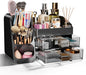 Makeup Organizer with Drawers for Vanity Bathroom Counter Organizers and Storage, Large Skincare Organizer with Brush Toothbrush Holder for Perfume, Nail Polish, Dresser, Office Supplies, Black
