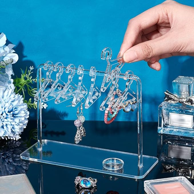 PH PandaHall Acrylic Earring Holder, Coat Hanger Shape Jewelry Organizer Clear Dangle Earring Display Stand Acrylic Ear Studs Display Rack for Retail Show Personal Exhibition, 2.3x5.9x4.2inch