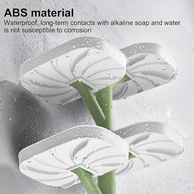 Soap Holder Four Layer Wall Mounted NO-Drilling Rotatable Self-draining Removable Soap Dish for Shower Bathroom Tray,Self Draining Sponge Holder,Razor Holder（White/Green）