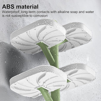 Soap Holder Four Layer Wall Mounted NO-Drilling Rotatable Self-draining Removable Soap Dish for Shower Bathroom Tray,Self Draining Sponge Holder,Razor Holder（White/Green）