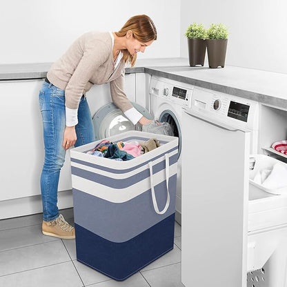 StorageRight Laundry Basket Hamper Large Collapsible Laundry Hamper with Easy Carry Handles，Freestanding Clothes Hampers for Laundry, Bedroom, Dorm, Clothes, Towels, 100L, Gradient Blue