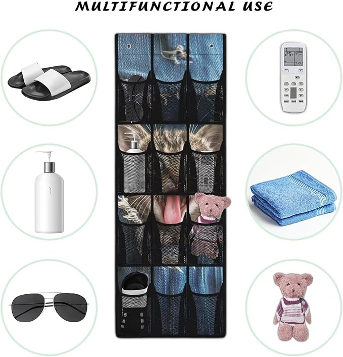 Jeans Cat 12-Pocket Sports Gear Organizer - Ventilated Mesh for Shoes, Water Bottles, Towels - Gym & Locker Room Storage