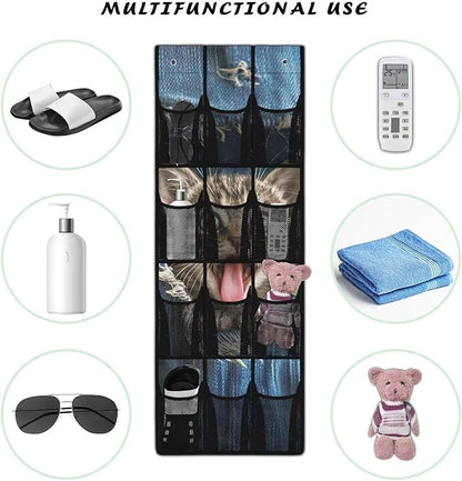 Jeans Cat 12-Pocket Sports Gear Organizer - Ventilated Mesh for Shoes, Water Bottles, Towels - Gym & Locker Room Storage