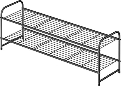 2 Tier Shoe Rack for Closet, 44 Inch Extra Wide Shoe Storage Organizer for Shelves, Heavy Duty Metal, Easy Assembly, Black