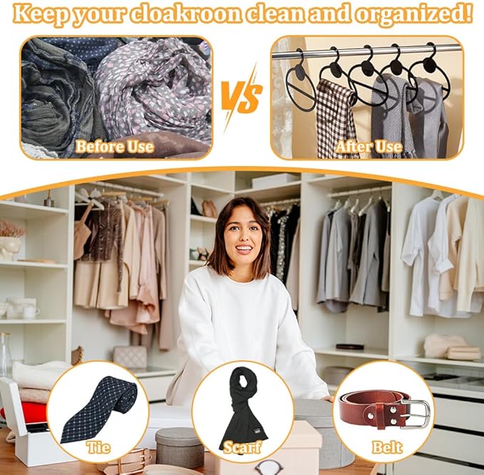 AHANDMAKER 10 Pcs Black Plastic Oval Scarf Hanger, Space Saving Scarf Holder, Tie, Belt, Headband Organizer, 5.35 Inch