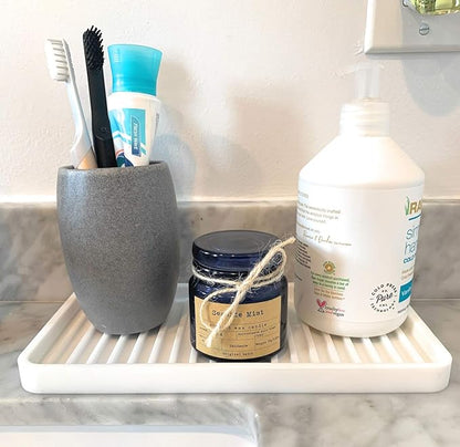Silicone Kitchen Sink Organizer Tray, Sponge Holder and Countertop Protector | Bathroom and Kitchen Soap Dish and Dispenser Tray (White, 10"x5.25")