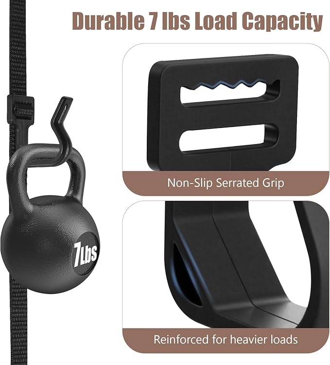 Over The Door Baseball Cap and Bag Organizer – Anti-Drop S Hooks, Heavy Duty Storage for Backpacks, Hats & Accessories, Adjustable 2×7 ft Straps (Holds 12–36 Caps)