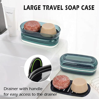 AIDIMMING Clear Shampoo Bar Holder, Large Plastic Travel Soap Case with Lid and Drain Tray, Fits Duke Cannon Soap bar, Kitsch Shampoo and Conditioner Bars Set, for Camping, Gym, Bathroom (Max, Blue)
