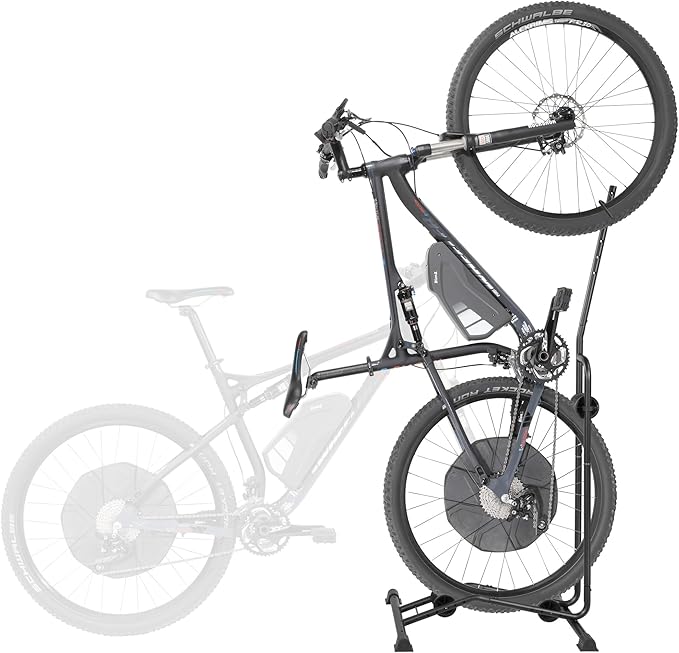 CyclingDeal Upright Bike Stand - Premium Quality Vertical & Horizontal Adjustable Bicycle Floor Parking Rack - for Storing MTB Road Bikes - up to 29” Wheel Size - for E Bike - 1 Bike