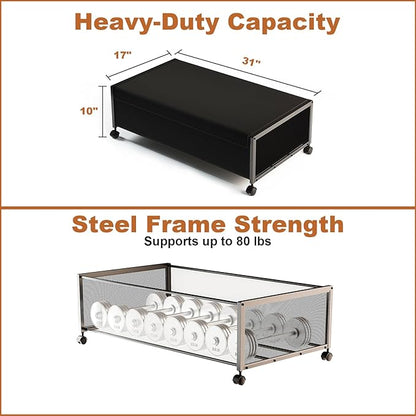 2 Pack Under the Bed Storage Containers,10 inch Height Under Bed Shoe Storage,31inch Long Underbed Storage with Wheels,Large Rolling under bed Clothes Storage Drawers with Lid for Dorm Tall ,Black