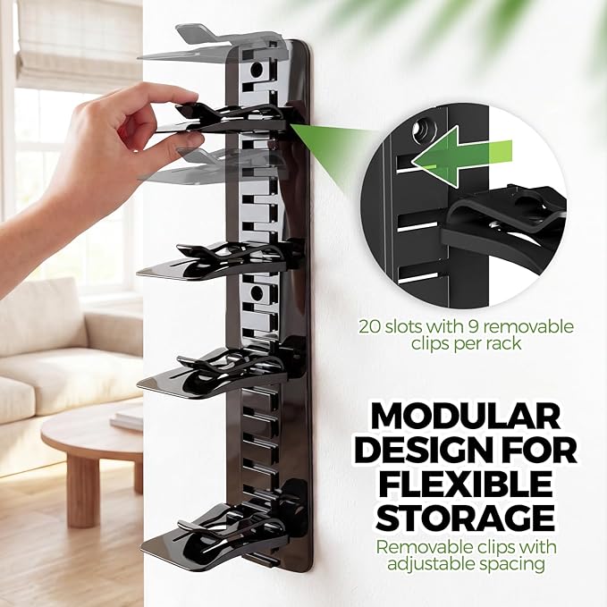 2 Pack Hat Organizer for Baseball Caps, Each Holds 18 Hats (36 Total), Customizable Wall Hat Rack, Adhesive or Screw-in Installation, Space-Saving Cap Holder for Closet & Door,Black